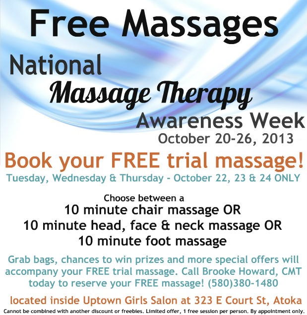 FREE Massages Celebrating National Massage Therapy Awareness Week in